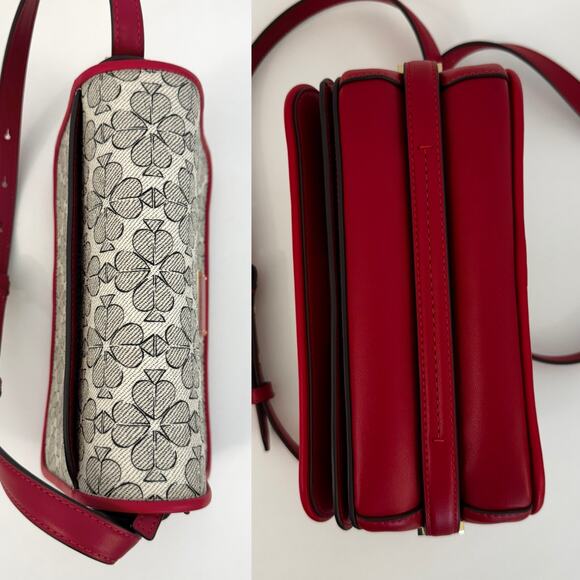 Kate Spade Liv Spade Flower Coated Canvas Small Flap Crossbody Bag Cherry Rouge - Picture 9 of 14